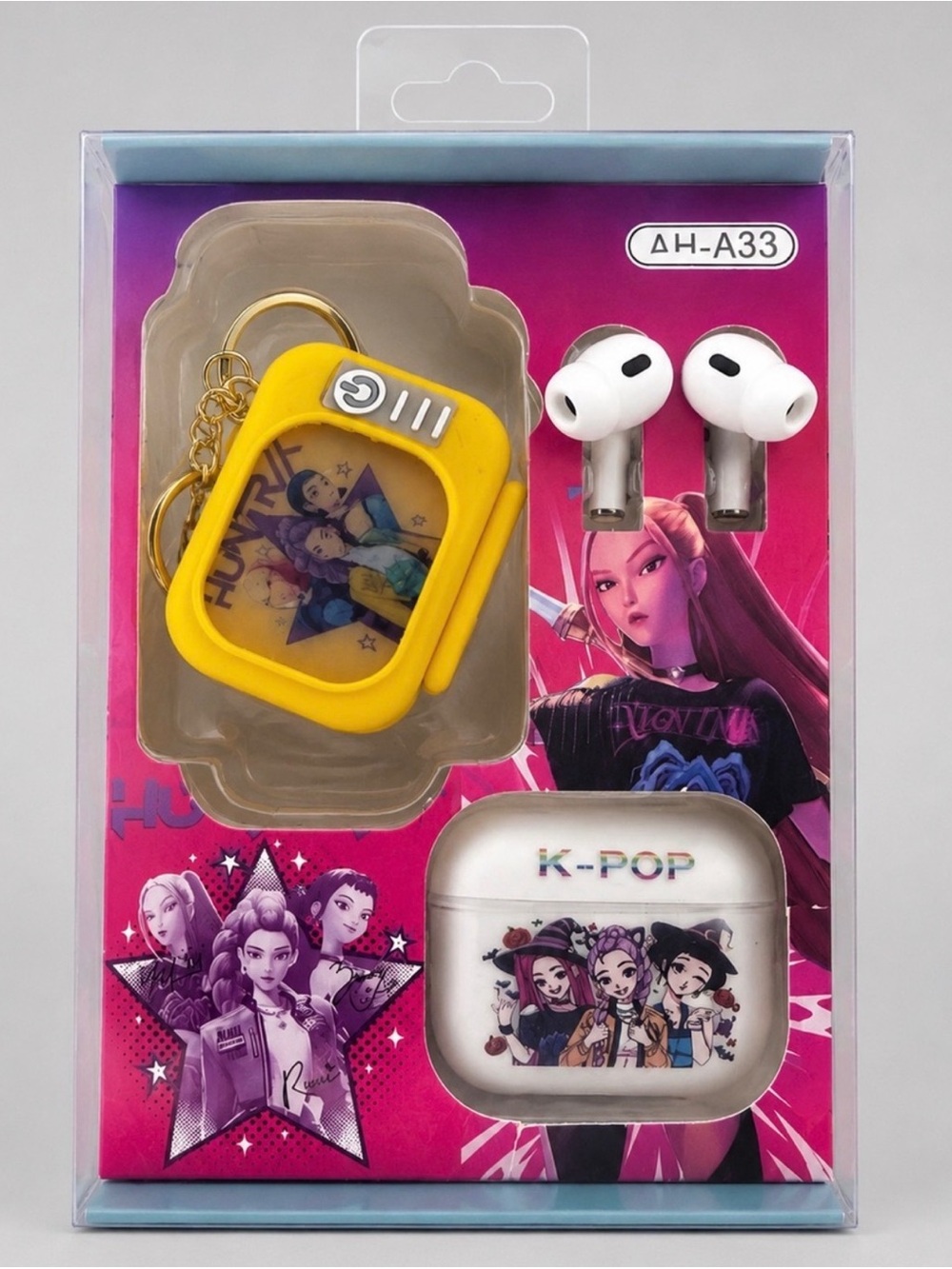 KPOP Wireless Earbuds Mari Rumi Zoey Charging Case & HUNTR/ X Keychain Set